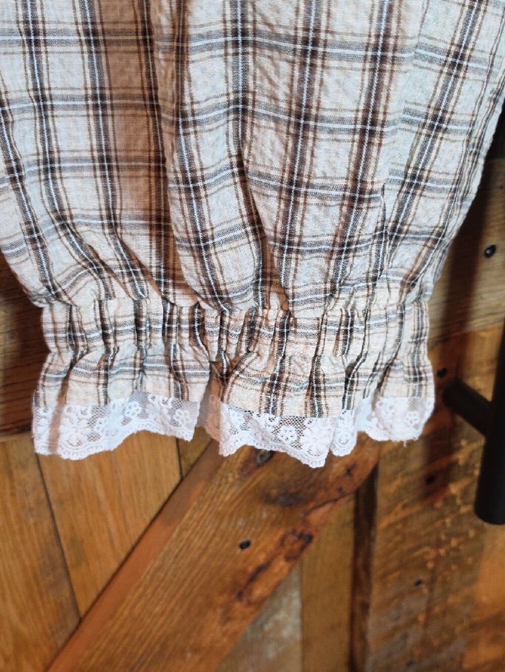 207p Oddi Plaid Ruffle Hem Pants - Cream Brown - Picture 7 of 16